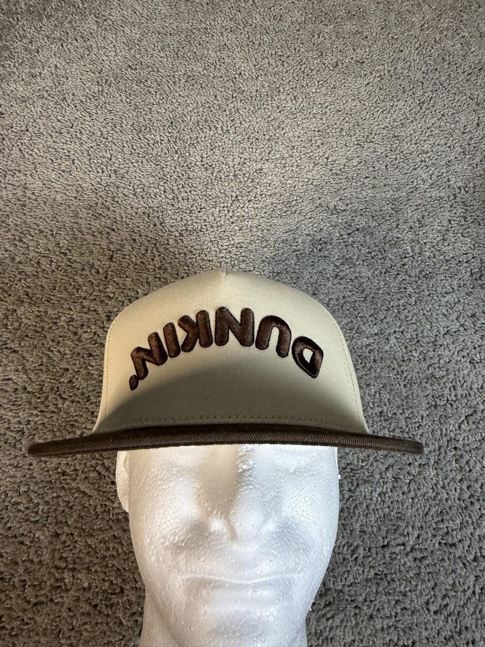 Dunkin Hat Cap Snap Back Mens One Size Beige Twill Brown Visor EST 1950